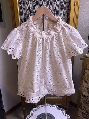 Eyelet Lace Short Sleeve Blouse - White